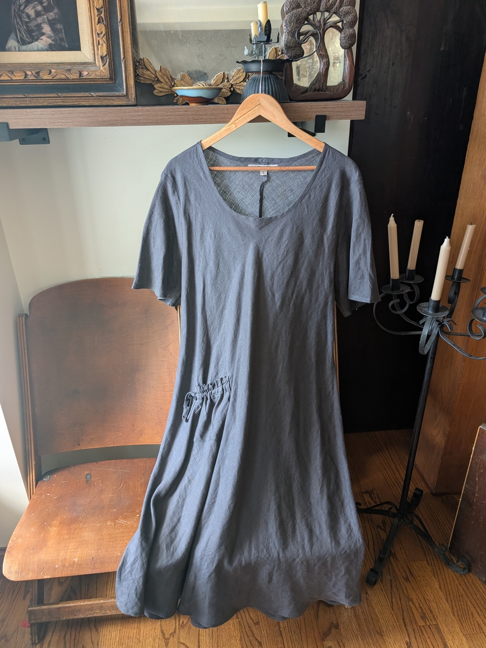 Flax Slate Gray Scoop Neck Linen Tunic Dress